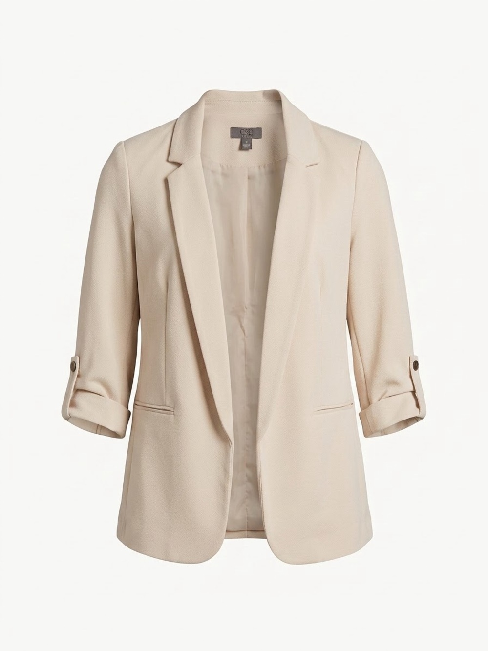 One by Chapter one Cream Open-Front Roll-Sleeve Blazer